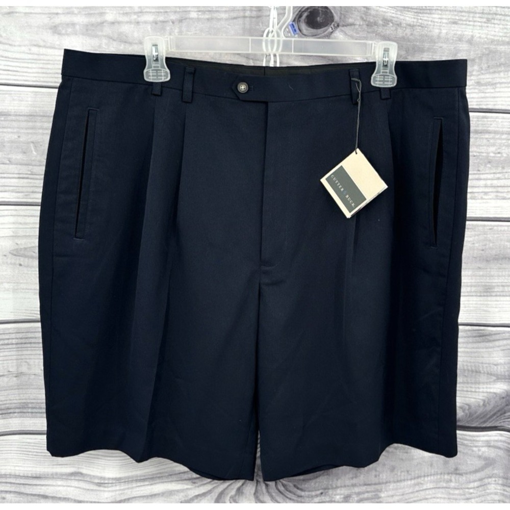 CUTTER & BUCK PLEATED FRONT CASUAL SHORTS Men's 44 X 9 NAVY BLUE‎ POLY / RAYON